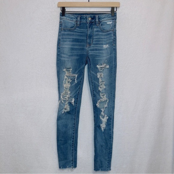 American Eagle Medium Wash Next Level Stretch Super Hi Rise Jegging Jeans - Picture 1 of 7